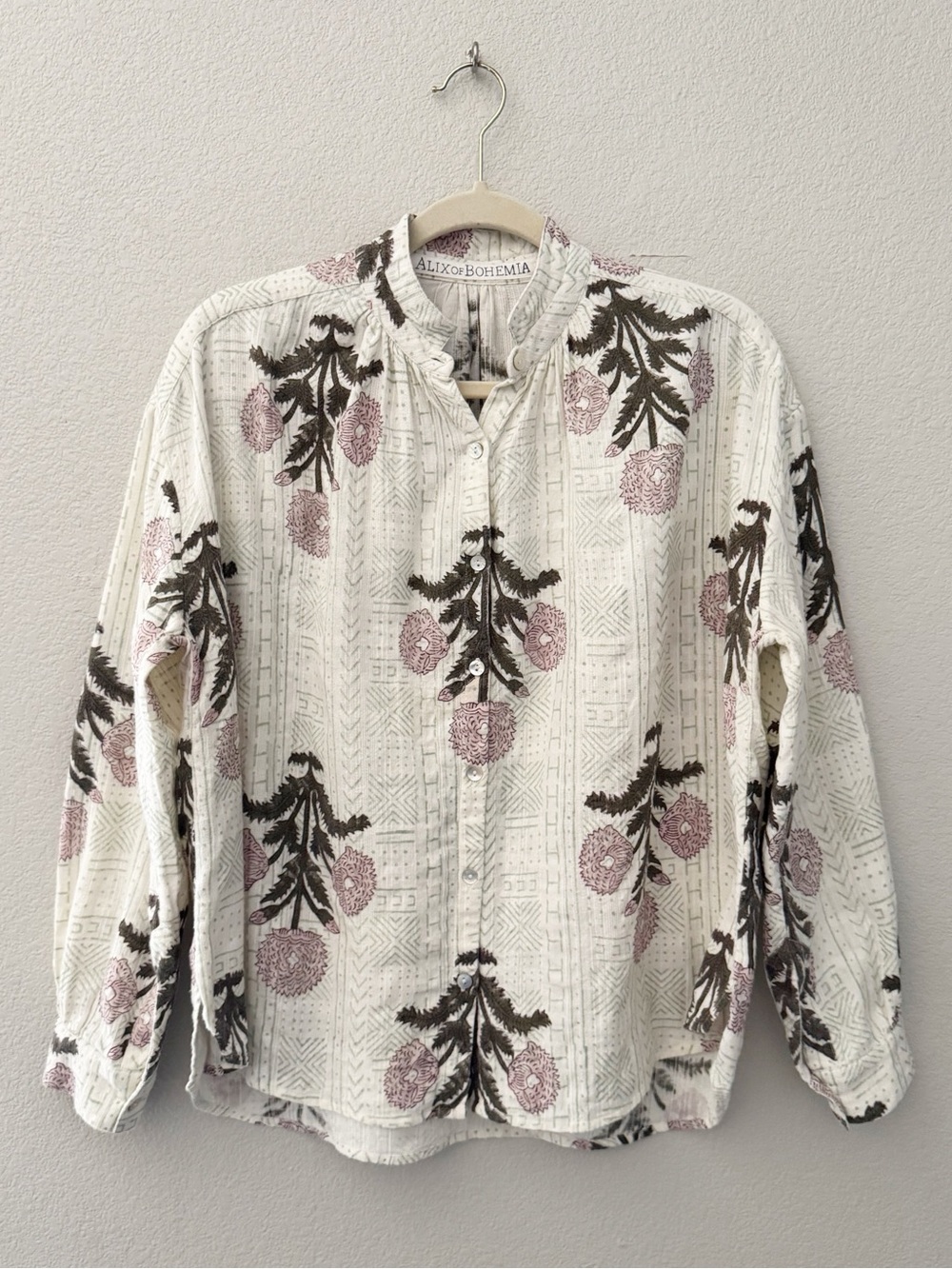Alix of Bohemia Kiki Triple Bloom Shirt Small Cotton Boxy Relaxed Floral Boho - Picture 4 of 13